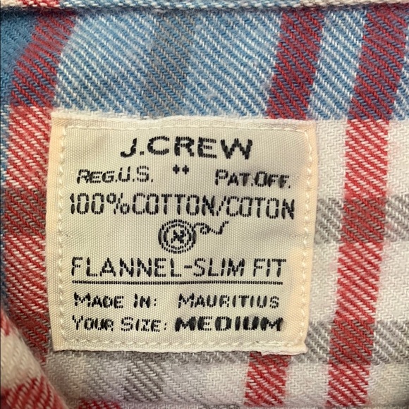 J. Crew Vintage Medium Slim Fit Flannel Shirt Blue Red White Plaid 100% Cotton - Picture 2 of 6